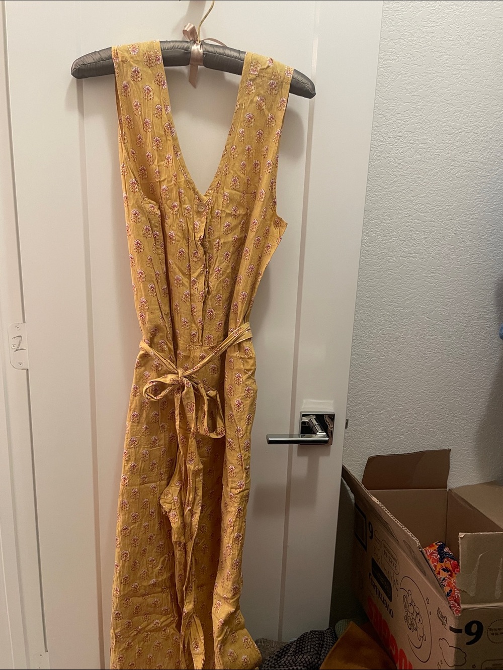 Florawear Blockprint Yellow Floral Tie-Waist Sleeveless Romper